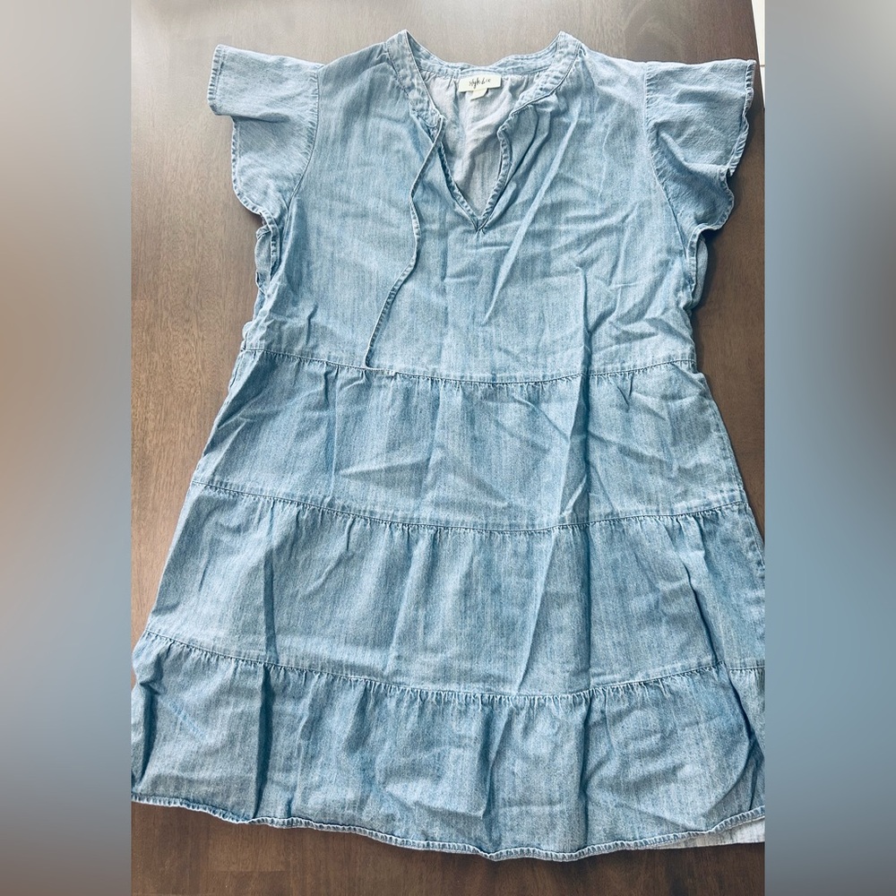 Style & Co. Blue Chambray Tiered Sundress with Flutter Cap Sleeves